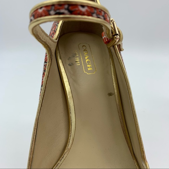 Coach Red and Gold Patterned Heels - Picture 14 of 16